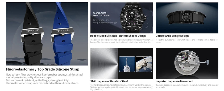 TSAR BOMBA – Carbon Fiber Automatic Men’s Watch (Model TB-8207)