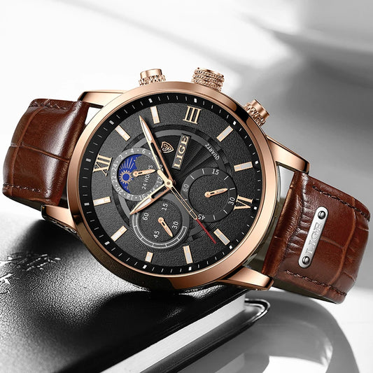 LIGE - Luxury Quartz Watch -Leather Band