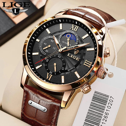 LIGE - Luxury Quartz Watch -Leather Band